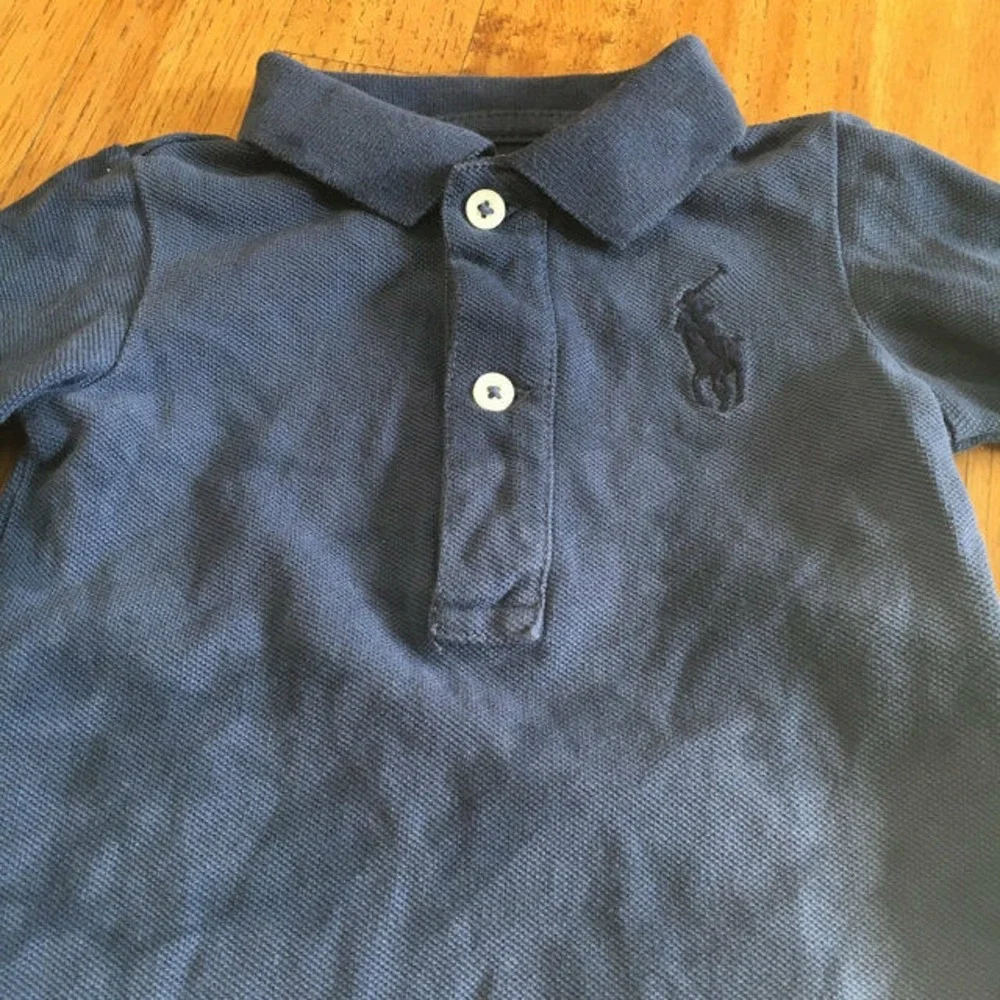 Ralph Lauren Boys‎ Romper Size 6 Months Tie Dye Look Blue Pique Polo Long Sleeve